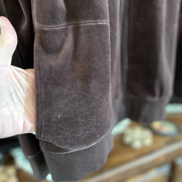 Vintage Hanes chocolate brown Velour Zip Jacket Top Size Large - Picture 9 of 9